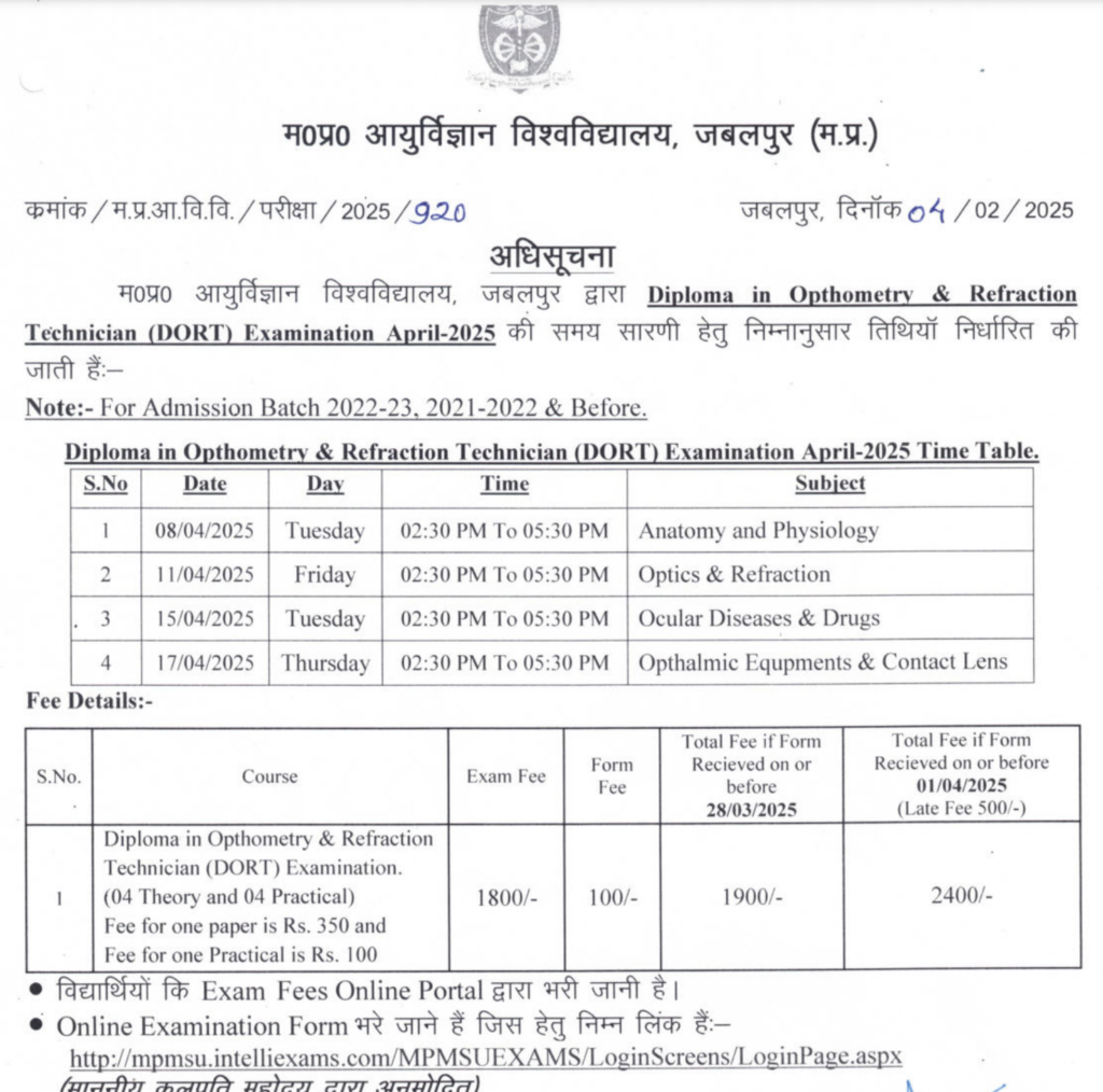 MPMSU Time Table 2025